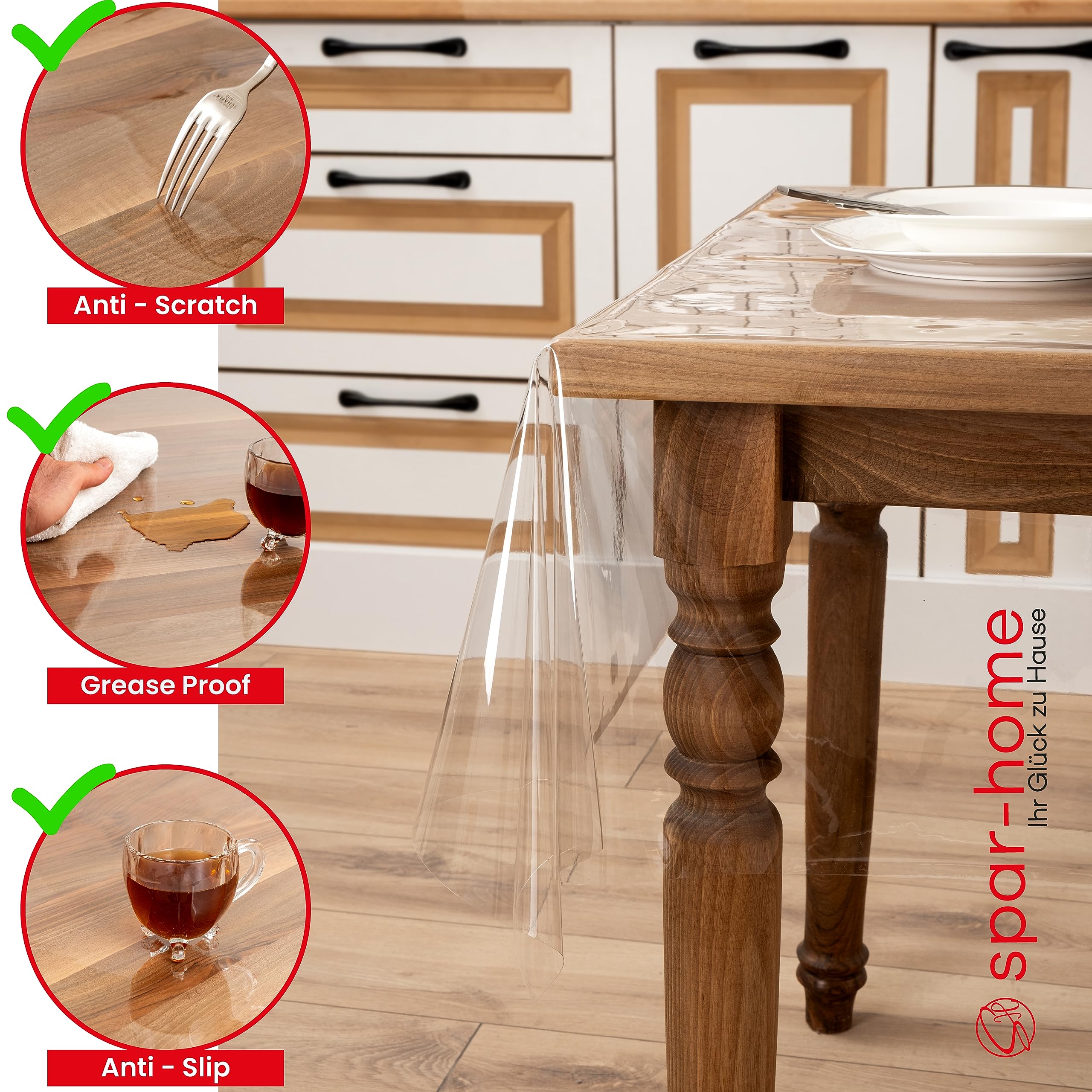 Tischfolie Transparent – Durchsichtige Tischschutz 0,22 mm Tischdecke Folie Abwaschbar für Outdoor Garten Schutzfolie Tisch Meterware (140 cm, 280 cm)