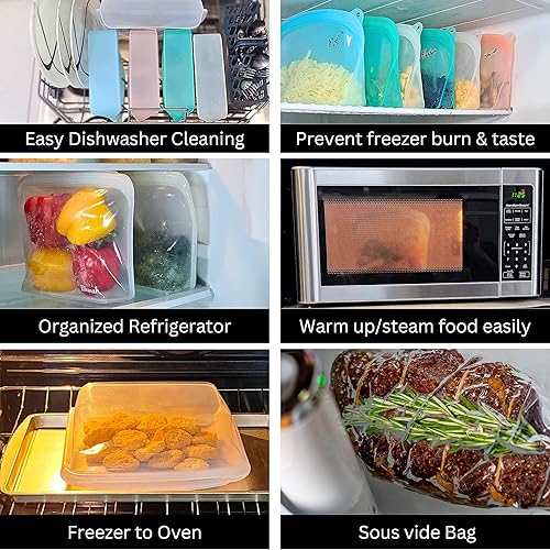 Miniatura 5 de Elkanah Stand Up - Bolsa de almacenamiento reutilizable de silicona de grado alimenticio, 42 onzas líquidas, bolsas de silicona para almacenamiento