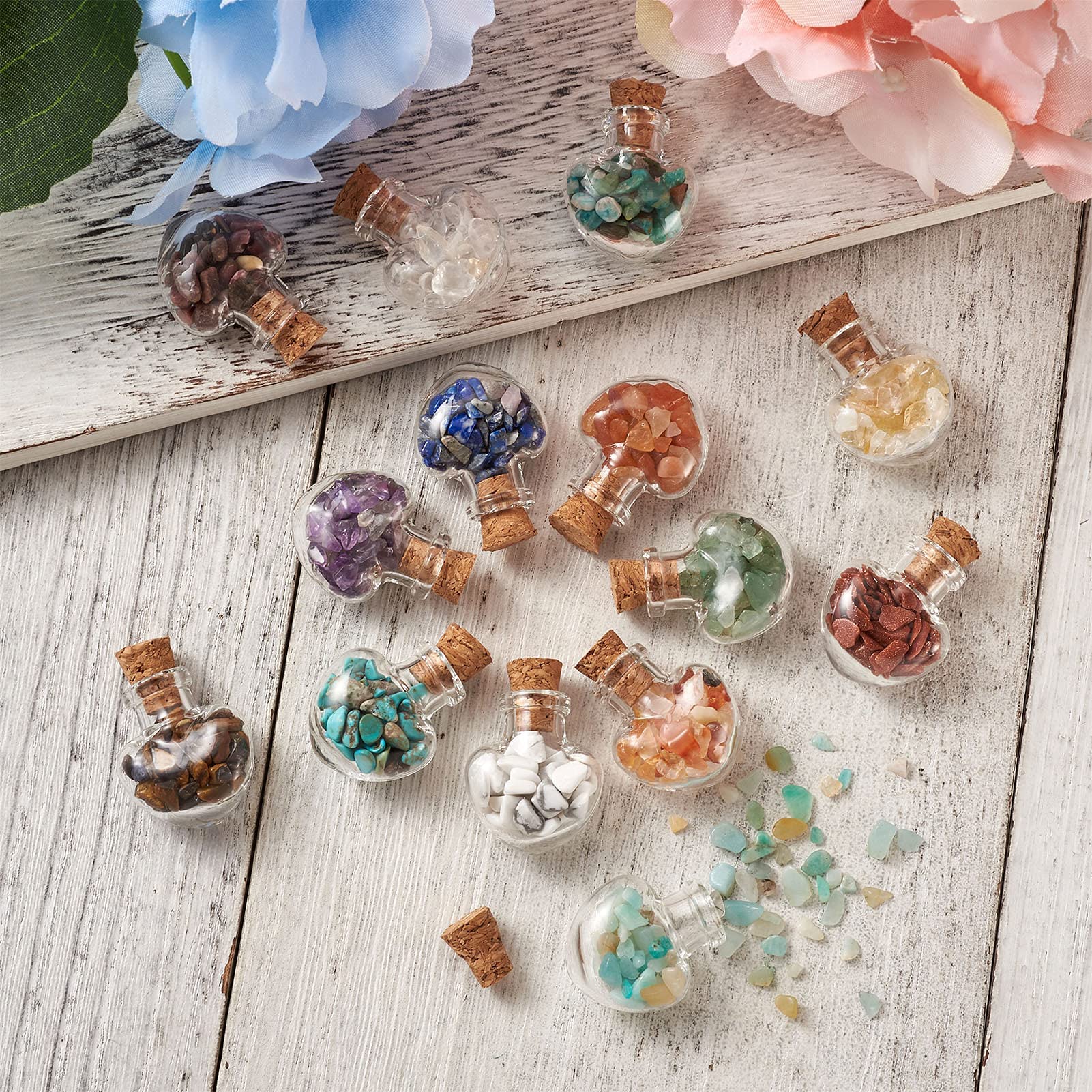 Cheriswelry 20pcs Mini Heart Shape Gemstone Wishing Bottles Gemstone Stone Set for Jewelry Making Home Decoration - Image 2
