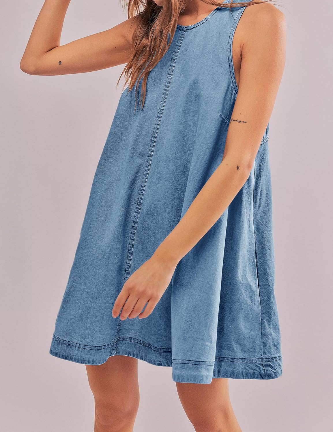 TBETNE Women’s Denim Dress Summer Casual Sleeveless Jean Mini Dresses with Pockets - Image 4