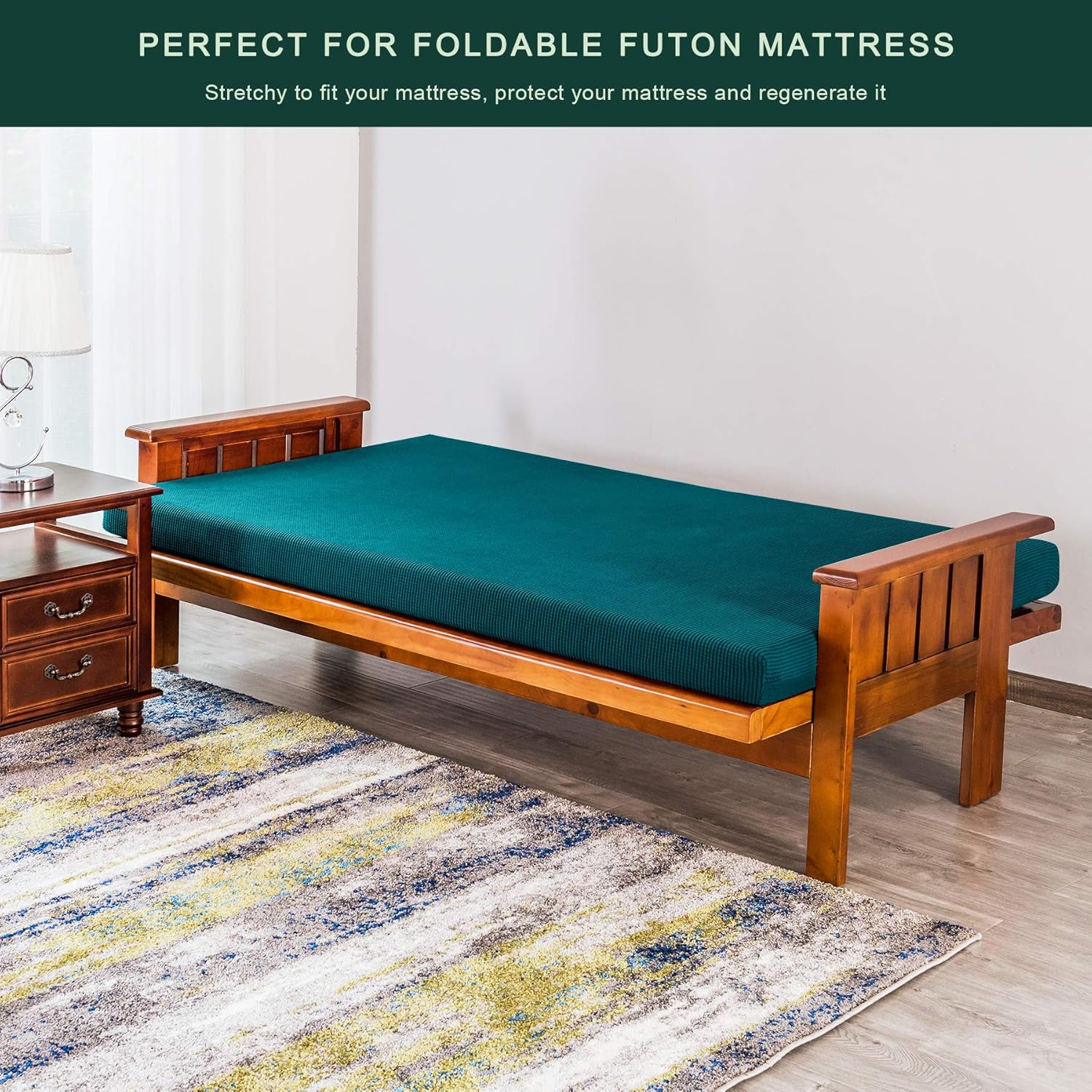 CHUN YI Jacquard Futon Cover Full Size Futon Mattress Cover Stretch Foldable Sofa Bed Covers Washable Futon Slipcover Fit for 6 to 8 Inches Sofa Cover (Teal) : Home & Kitchen