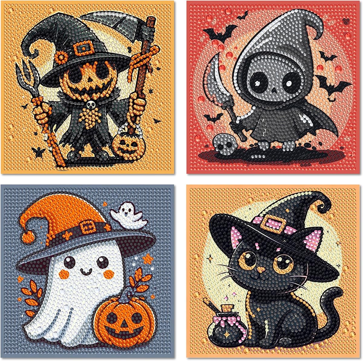 SUJINMEI 4 Pack Halloween Diamond Art Kits for Kids Without Frame 6x6 inch