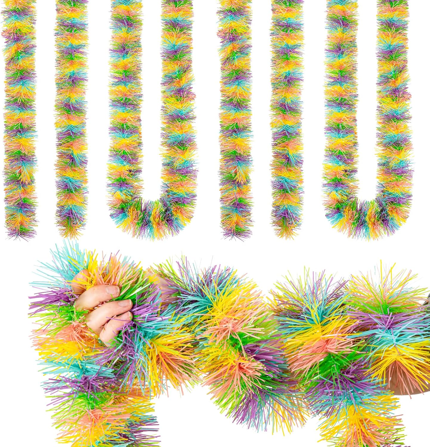 Whaline 4Pcs Easter Tinsel Garland 26Ft Colorful Tinsel Twist Spring