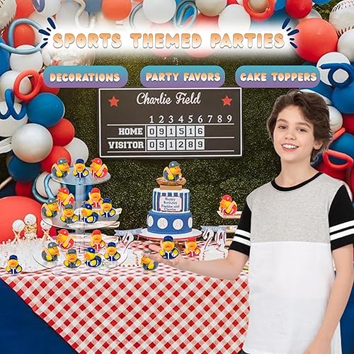 Miniatura 4 de Patos de goma con temática deportiva, juego de juguetes de baño de pato de goma, 2 pulgadas, hockey, béisbol, fútbol, baloncesto y fútbol, mini