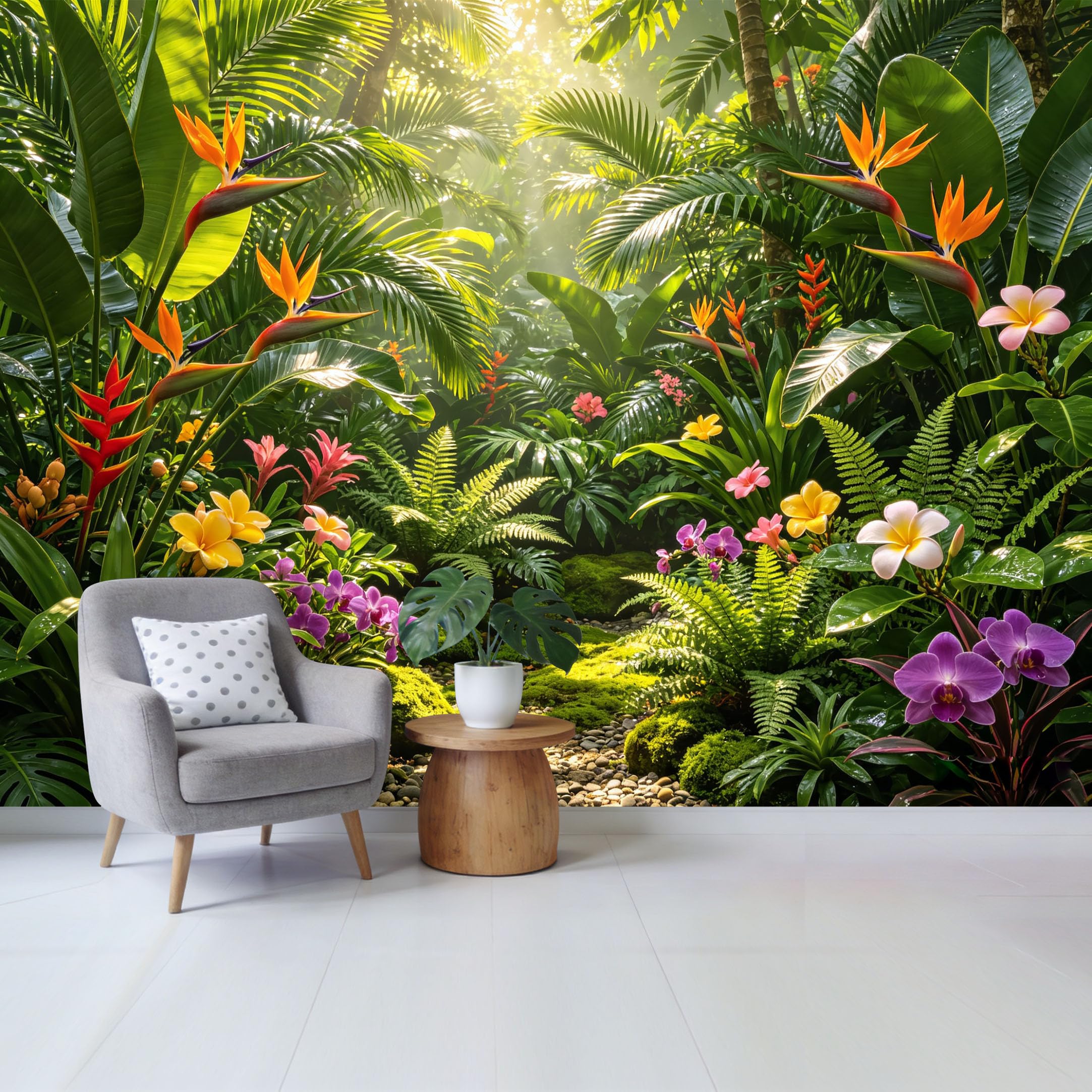 Qzlithotic Yq2605250674 Custom Size Wall Mural Tropical Jungle Forest Bird Of Paradise Flowers Botanical Landscape Selfadhesive Wall Fabric Removable Wallpaper For Home Office Decor