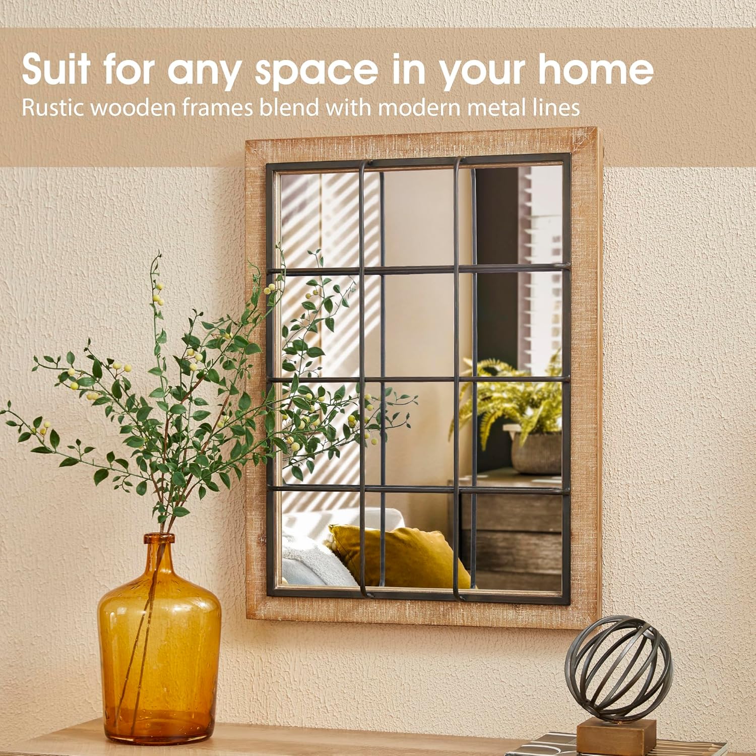 Espejo Ventana NEUWEABY Espejo De Pared Arqueado, Espejo De Ventana Arqueado De 42 X 24 Pulgadas, Espejo Decorativo Para Montaje En Pared, Marco Negro, Espejo De Arco Rústico Para Sala De Estar