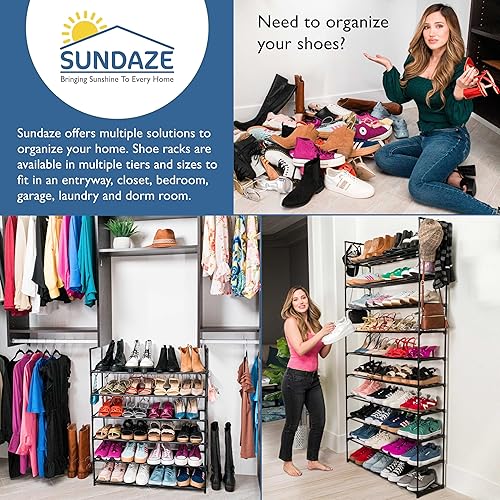 Miniatura 6 de Sundaze Zapatero de metal de 10 niveles para entrada de puerta delantera, organizador de zapatos alto resistente para armario, dormitorio, entrada