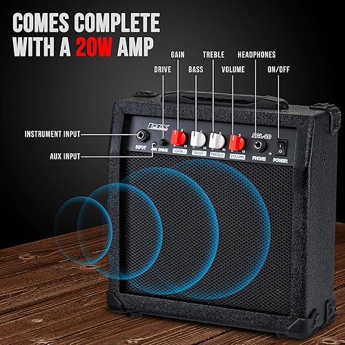 Miniatura 5 de Kit de guitarra eléctrica con amplificador de 20W, todos los accesorios, sintonizador digital de broche, seis cuerdas, dos uñas de guitarra, barra