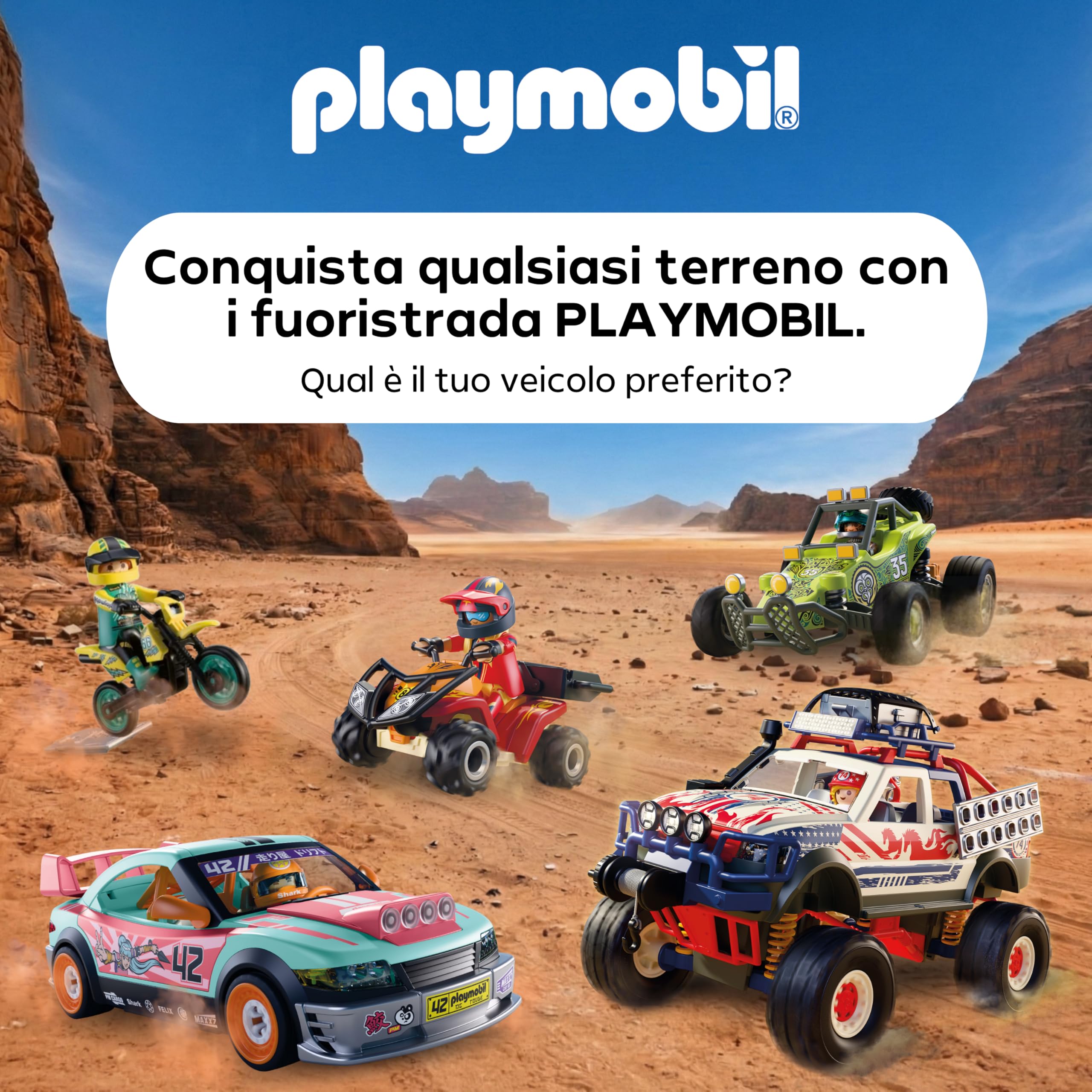 PLAYMOBIL | Cars | Offroad Quad | Quad fuoristrada con paraurti rimovibile | macchinina giocattolo per bambini dai 4 anni in su | 72064