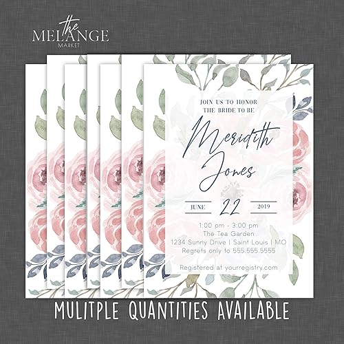 Miniatura 4 de Personalized Bridal Shower Invitations, Envelopes Included with Printed Option, 5 inches by 7 inches, Neutral Soft Colors of Dusty Rose Pink Cream