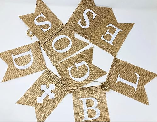 Miniatura 7 de Shimmer Anna Shine Cartel de arpillera "God Bless" Decoración cristiana rústica para baby shower, bautismo, bautismo y primera comunión (impresión