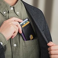 Vista 93 de Buffway - Billetera delgada minimalista de cuero con protección RFID para hombre y mujer Café Lichee