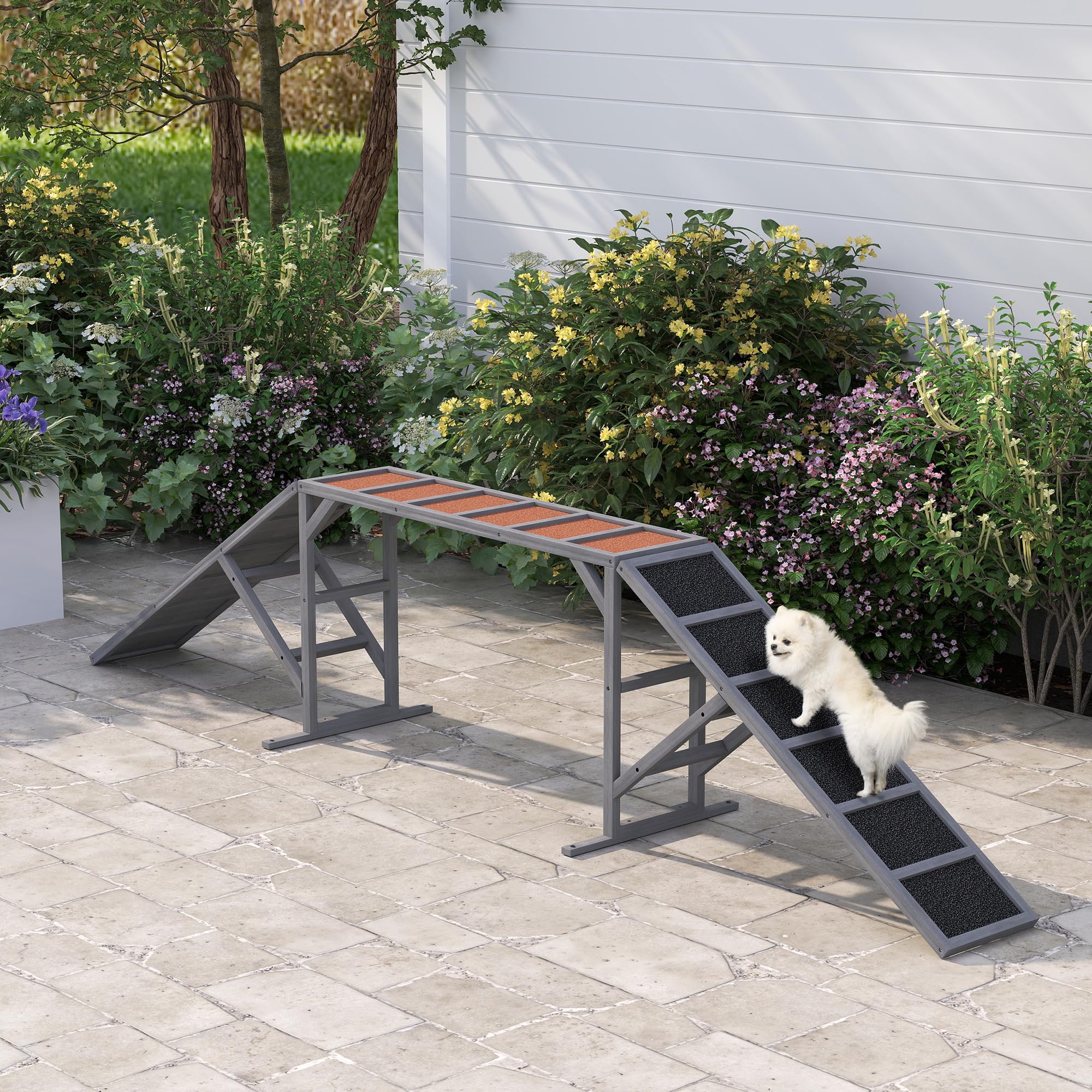 PawHut Rampe d'agilité pour Chien, équipement d'agilité pour Chiens, avec Barres de sécurité et Surface antidérapante, Charge Max. 40 kg, pour Jardin et Parc, Gris