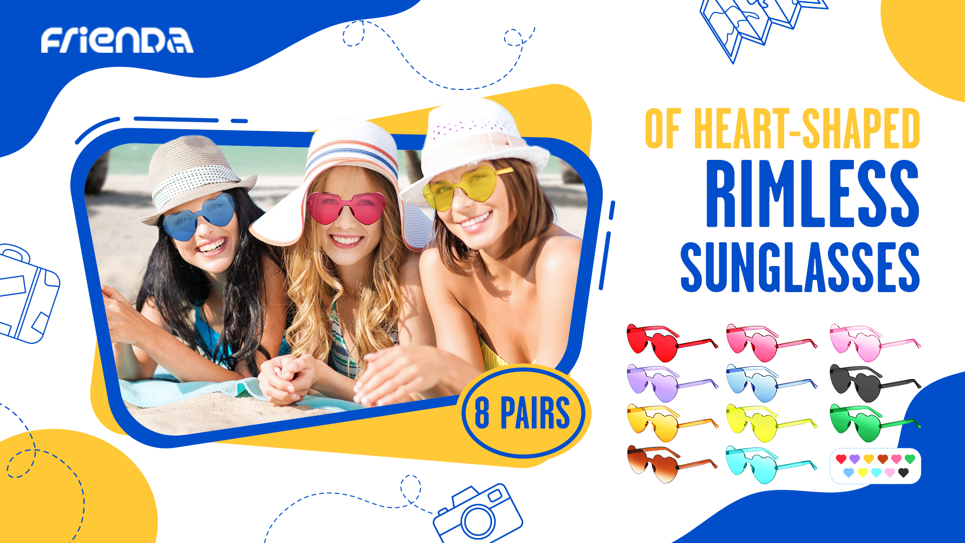 Frienda 8 Pairs Heart Shaped Sunglasses for Women Rimless  display picture 2