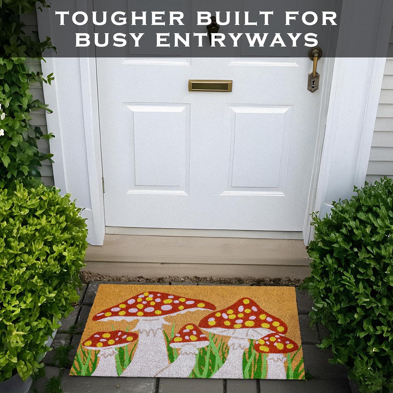 MAINEVENT Mushroom Doormat 30x17 Inch, Mushroom Door Mat for Covered Outdoor Area, Spring Welcome Mat, Summer Outdoor Rug, Hippie Door Mat