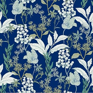 Yasinet Peel & Stick Blue Floral Vintage Removable Contact Paper Self-Adhesive Waterproof Boho Wallpaper for Shelf Liner & Cabinets - 78.7"x 16.1"