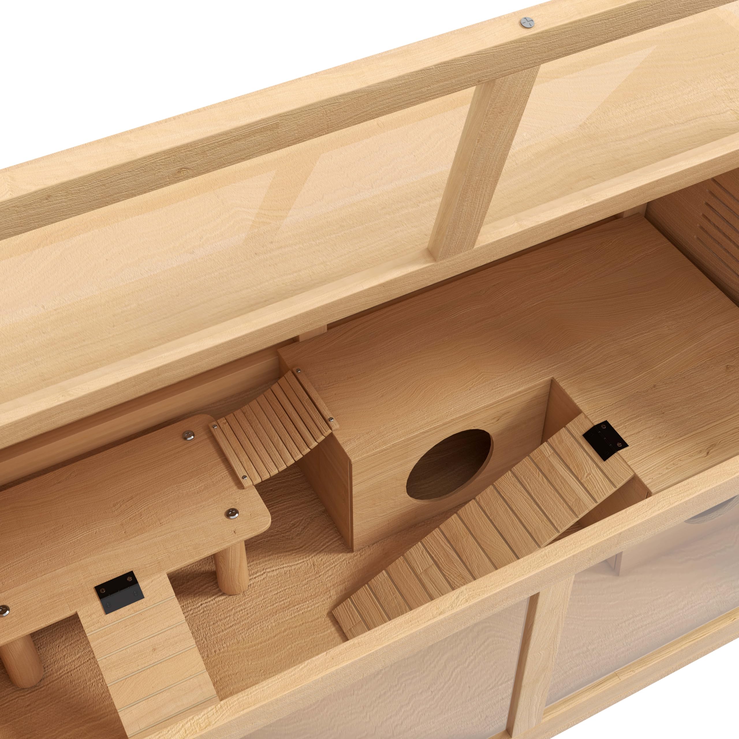 PawHut Gabbia per Criceti Apribile con Piattaforma, Scalette, Capanna e Ponte, Gabbia per Roditori in Legno di Abete, 85x45x44 cm, color Legno