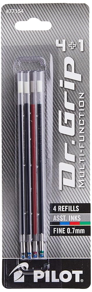 PILOT Dr. Grip 4+1 Ink Refills, Fine Point 0.7mm, Assorted Colors, 4-Pack