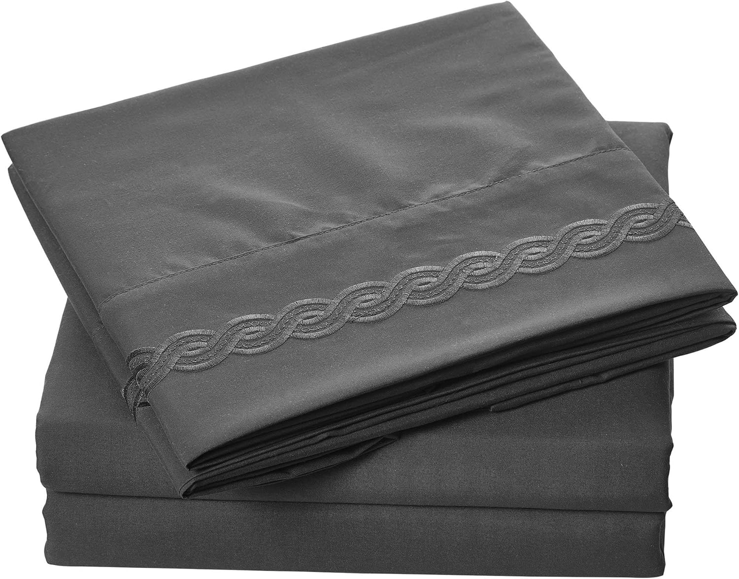 Elegant Comfort Luxury Bed Sheet Sets on Amazon 1500 Premier Hotel Quality Cable Embroidery 4-Piece Sheet Set Wrinkle-Free 100%, Queen, Grey