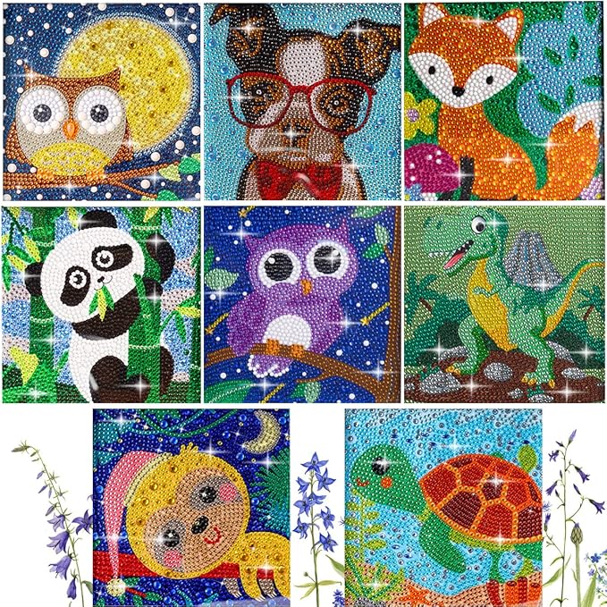 8 Pcs 5D Diamond Art Paintings Kits, FineGood Animal Diamond Art