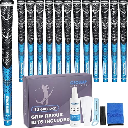 Geoleap Golf Grips Set of 13- Grips with Tapes and Grips with All Repair Kits for Choice,Hybrid Golf Club Grips,StandardMidsize,All Weather Contral,