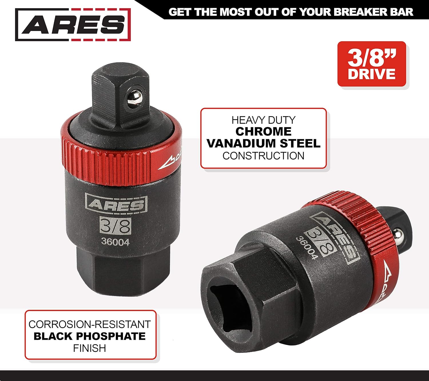 ARES 36004-3/8-Inch Drive Ratcheting Breaker Bar Adapter - Converts Breaker Bar or Sliding T-Handle into Ratchet - Reversible Ratcheting Mechanism with Anodized Switch Collar