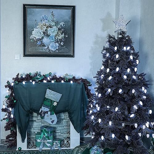 Miniatura 7 de Dazzle Bright Luces de Navidad C9 blancas para exteriores, 50 luces LED de 33 pies, impermeables, de alambre verde, luces de hadas para interiores y
