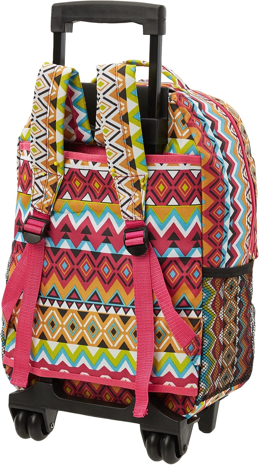Rockland Double Handle Rolling Backpack, Tribal, 17" - Image 3