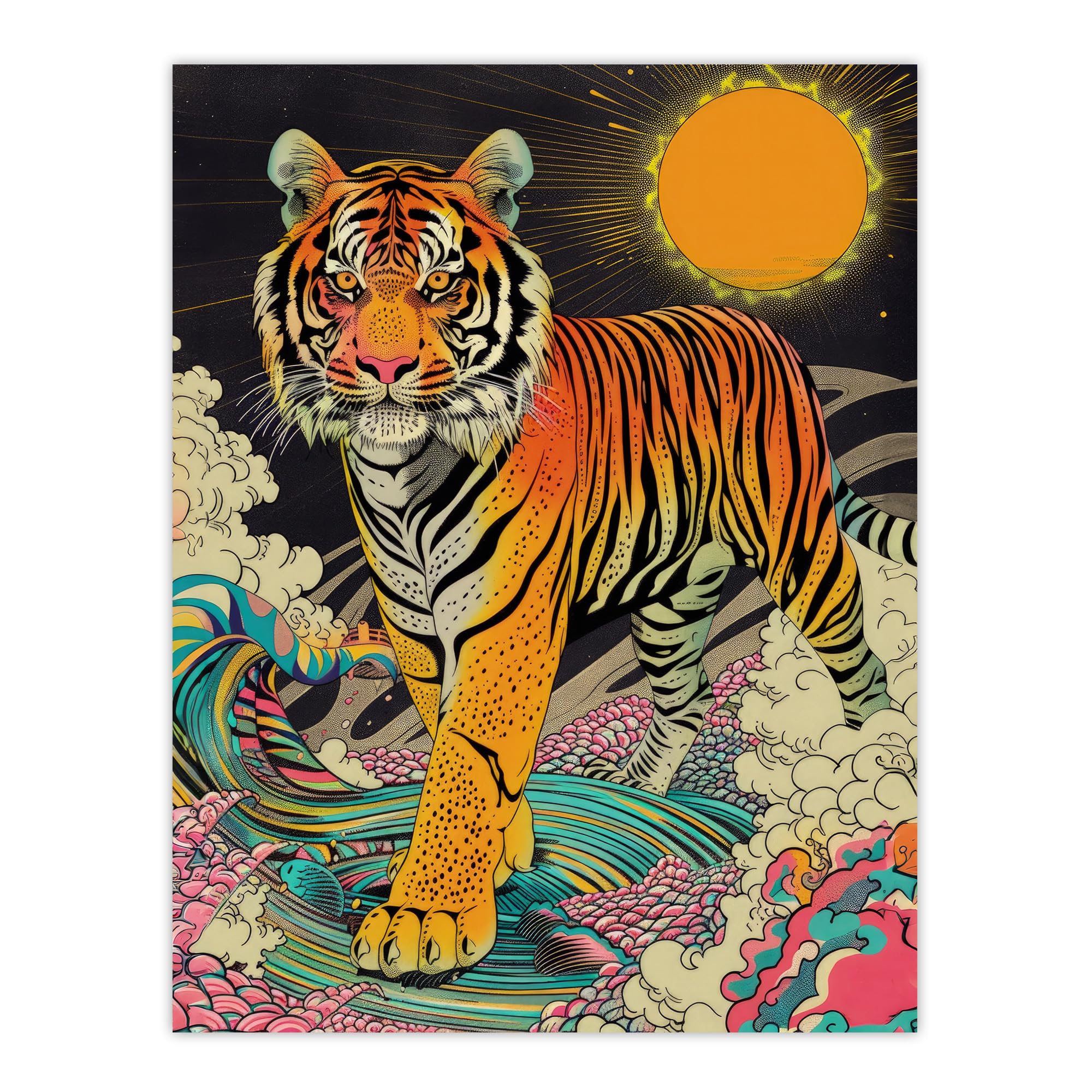 Artery8 Psychedelic Tiger Rainbow Sun Bold Magic Design For Living Room Extra Large XL Wall Art Poster Print