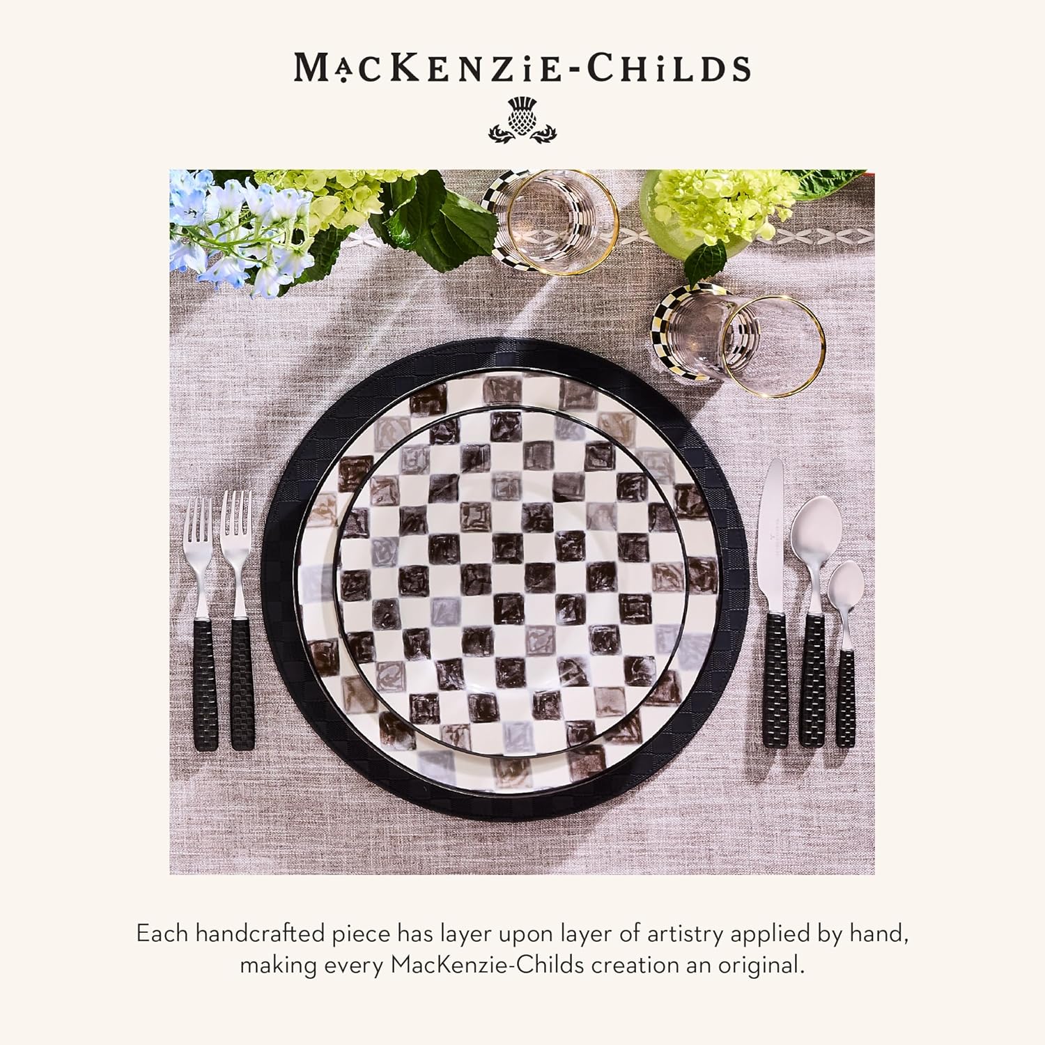 MACKENZIE-CHILDS 5-Piece Everyday Place Setting, Dishwasher-Safe Flatware Set, Black