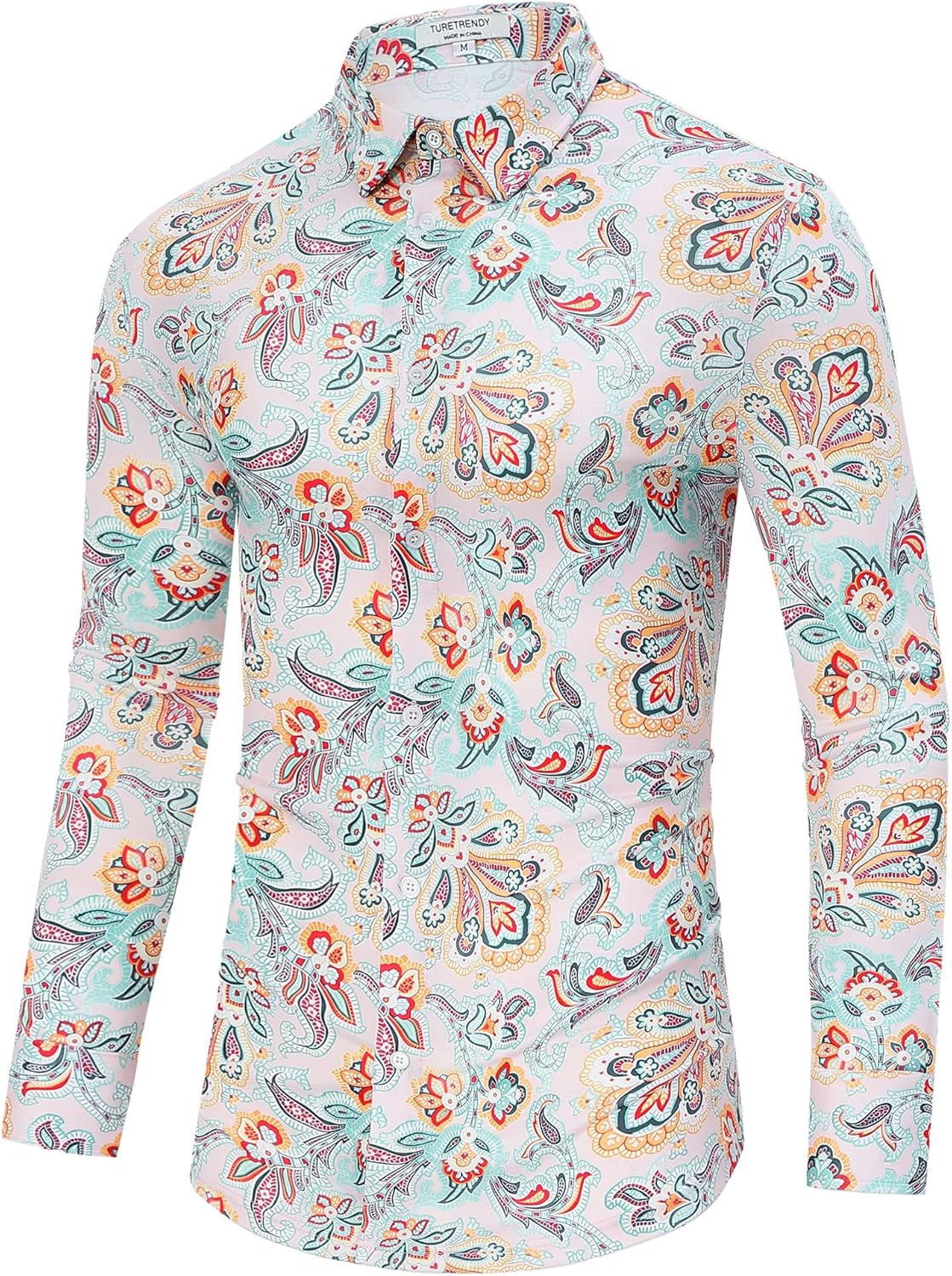 TURETRENDY Men's Paisley Floral Dress Shirt Long Sleeve Slim Fit Button Down Shirts for Prom Wedding Party - Image 3