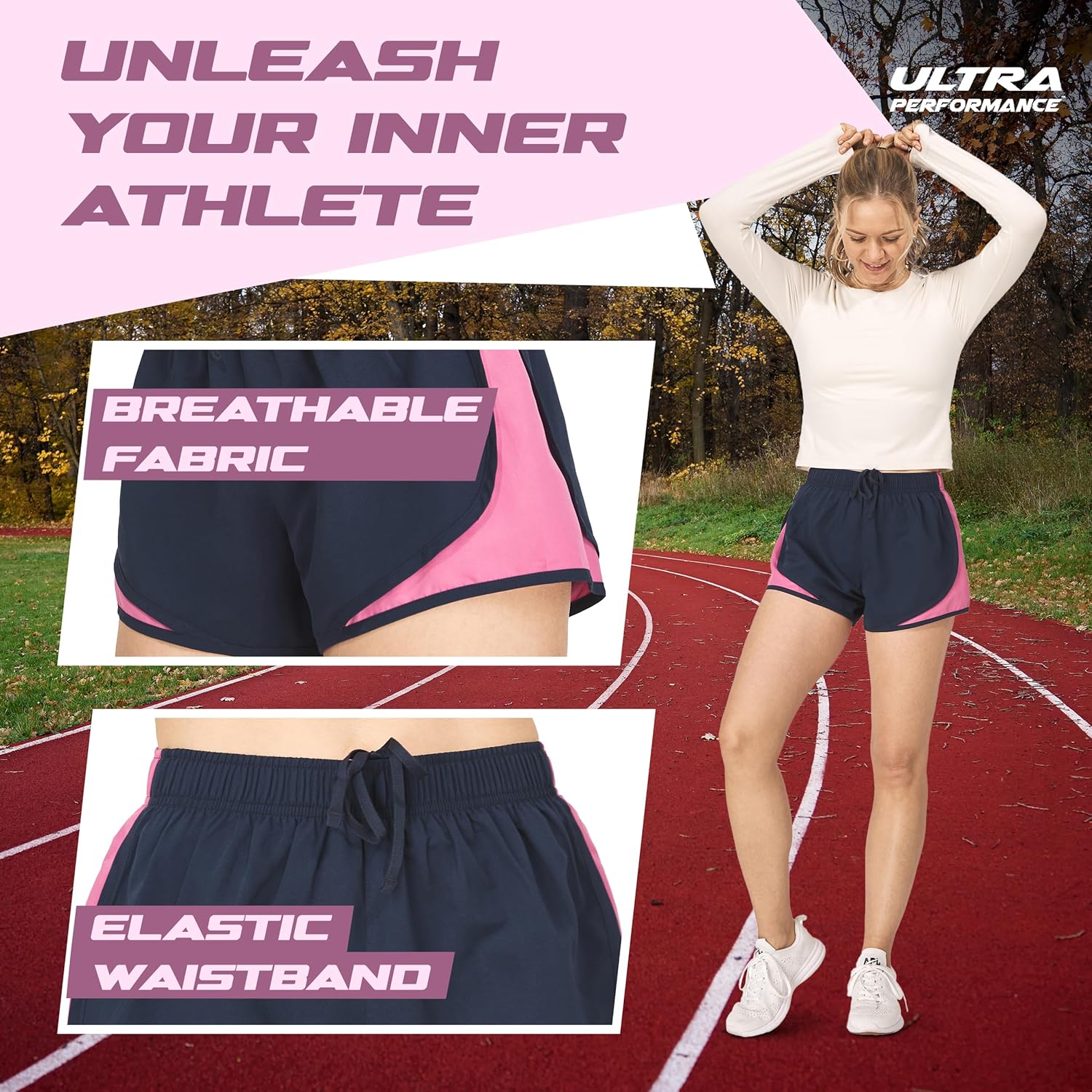 Ultra Performance Women's Running Shorts 4-Pack Athletic Workout Gym Shorts for Women, with Brief Liner - Image 3