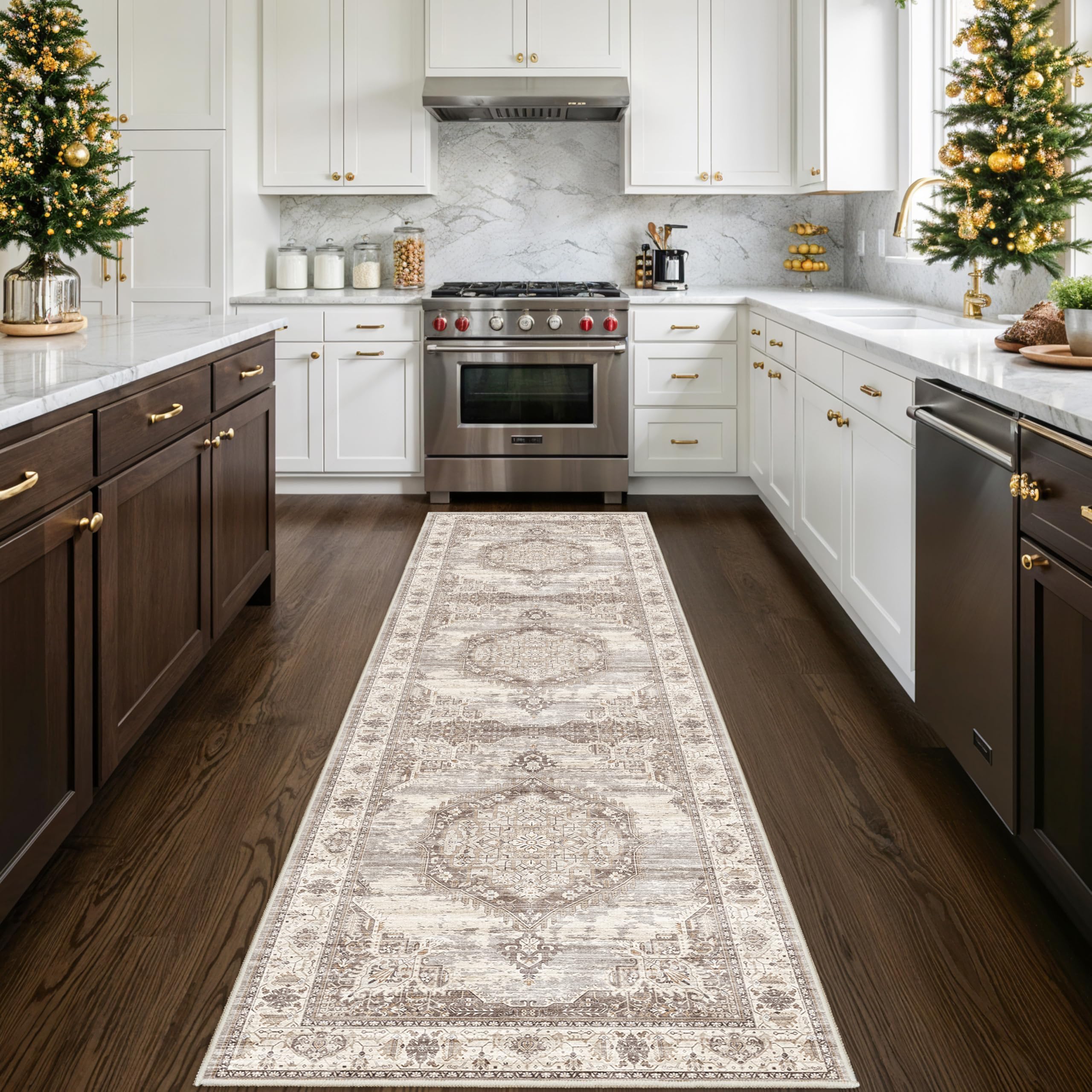 Washable 3x10 Long Hallway Runners, Vingtage Ultra Soft Carpet for Bedroom Living Room Non Shedding Accent Rug for Kitchen Farmhouse Non-Slip Floor Mat for Dining Room Bathroom (Beige,3x10)