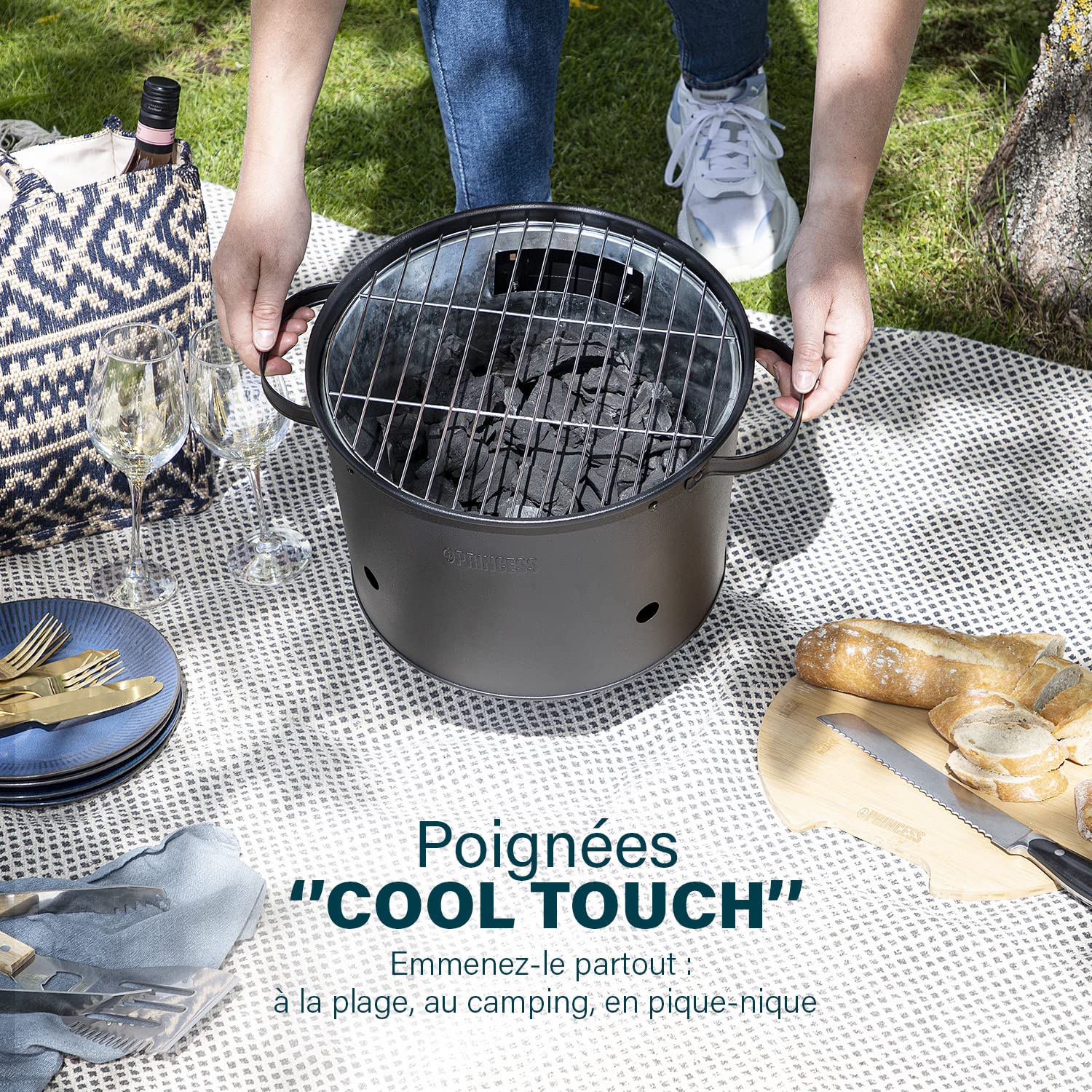 Barbecue Princess - À charbon de bois ou électrique - Portable & Polyvalent - Surface de cuisson Ø 32 cm - 1 400 W