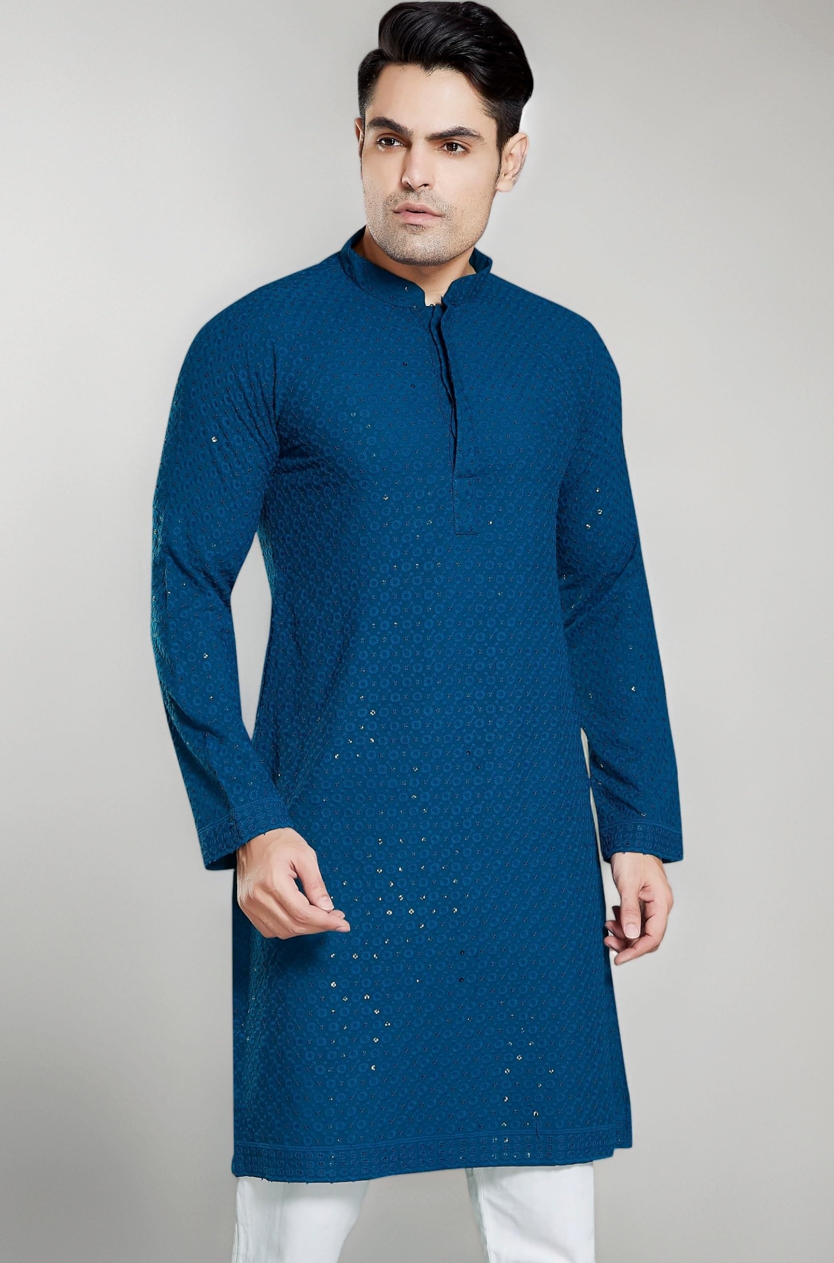 DIVISIVE Men's Sequince Embroidered Cotton Blend Only Slim Fit Kurta