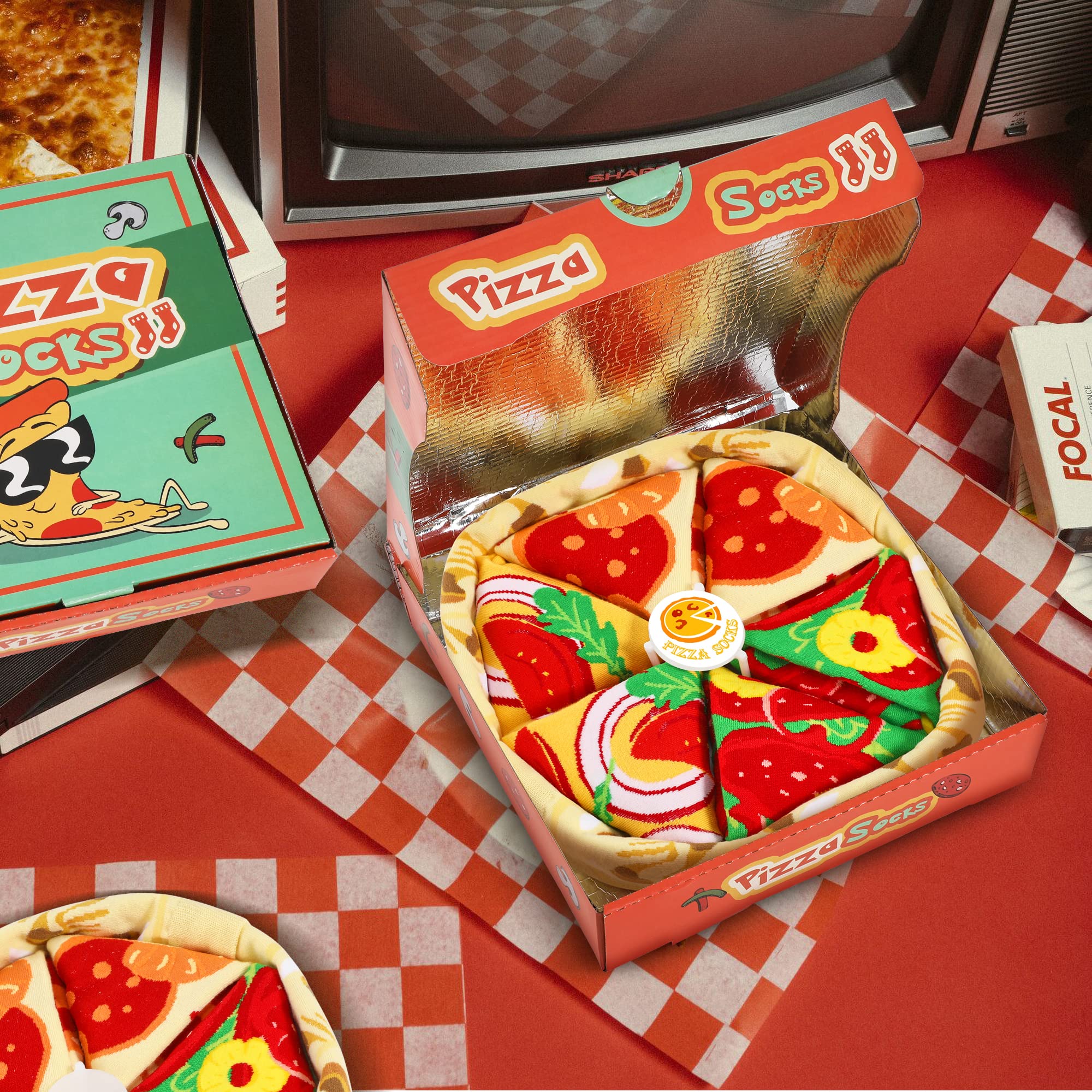 Pizza Box Funny Socks for Men Women Teens - Fun Novelty Crazy Funky Silly Cool Food Cotton Socks Birthday Christmas Gifts, B-pizza-4s, Medium-Large