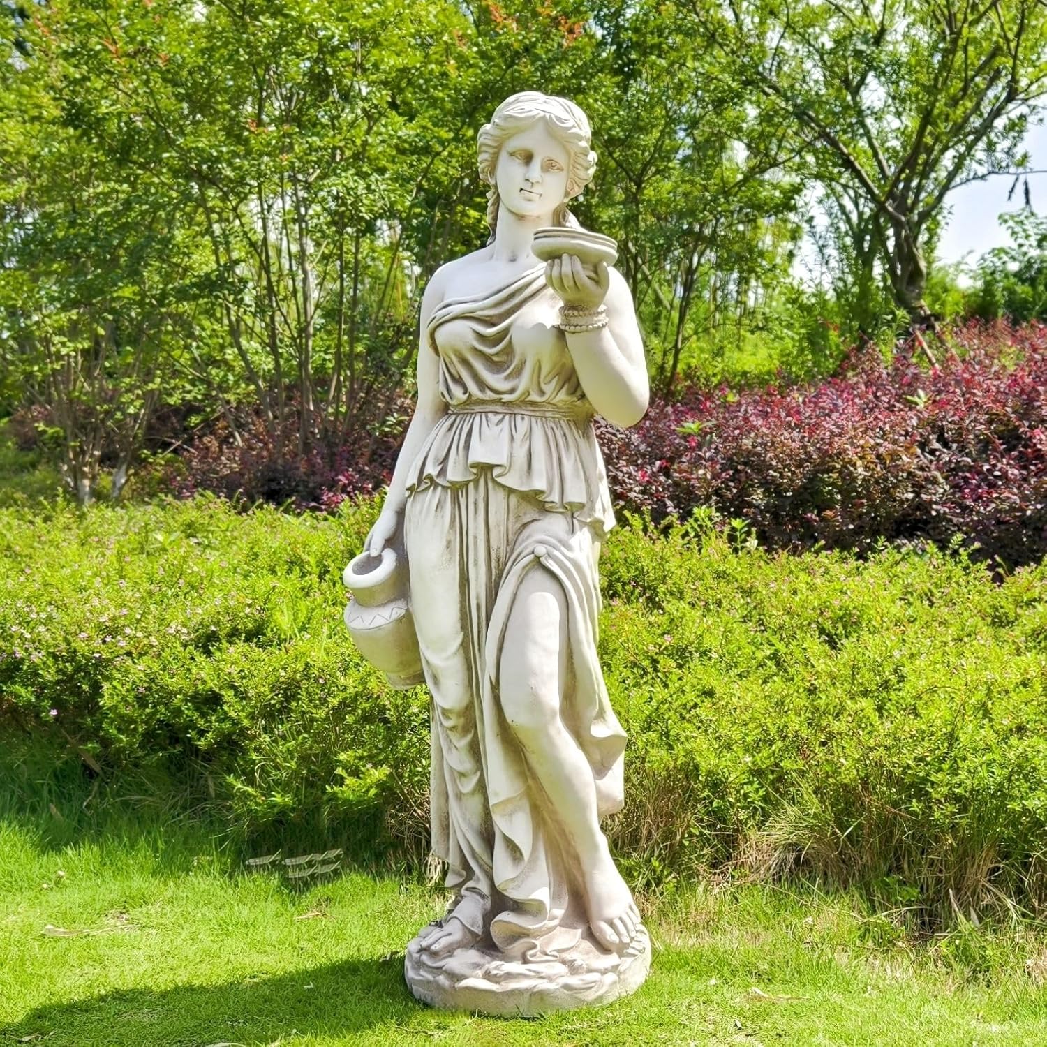 Large Nymph Statue 46'' High Goddess Statue Hebe Greek Mythology Garden Girl Maid Sculpture Outdoor Courtyard Patio Yard Lawn Decor