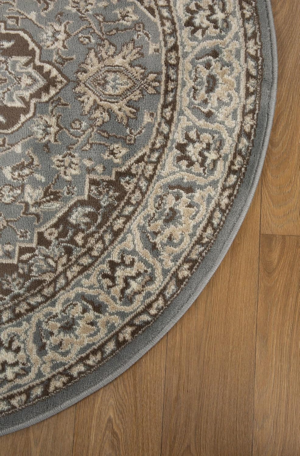 Superior Indoor Area Rug, Plush Carpet Cover, Traditional Oriental Medallion, Perfect for Hallway, Entryway, Living Room, Dining, Bedroom, Office, Kitchen, Glendale Collection, 8' Round, Grey