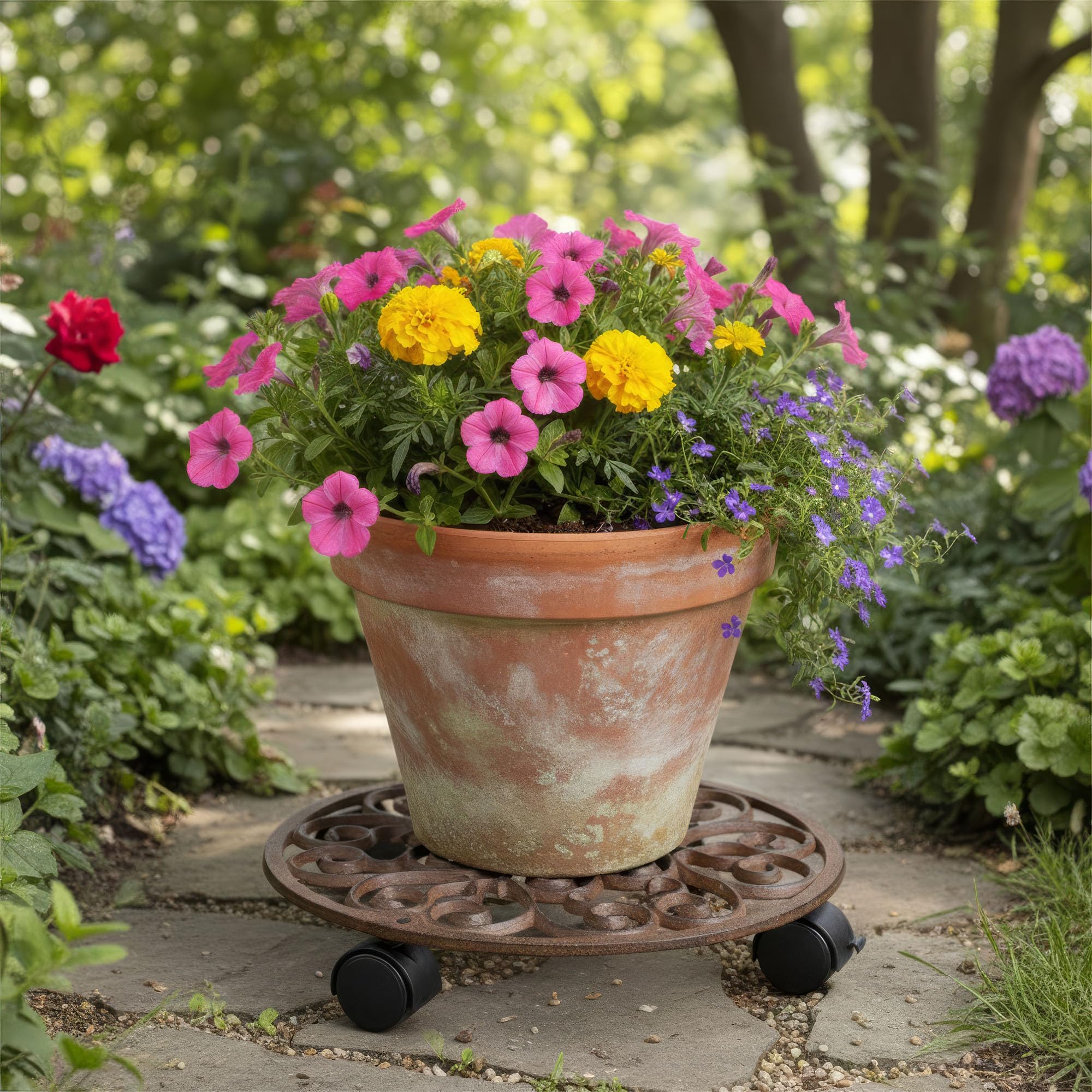Esschert TG39 Fallen Fruits Chariot Rond pour Plantes Marron