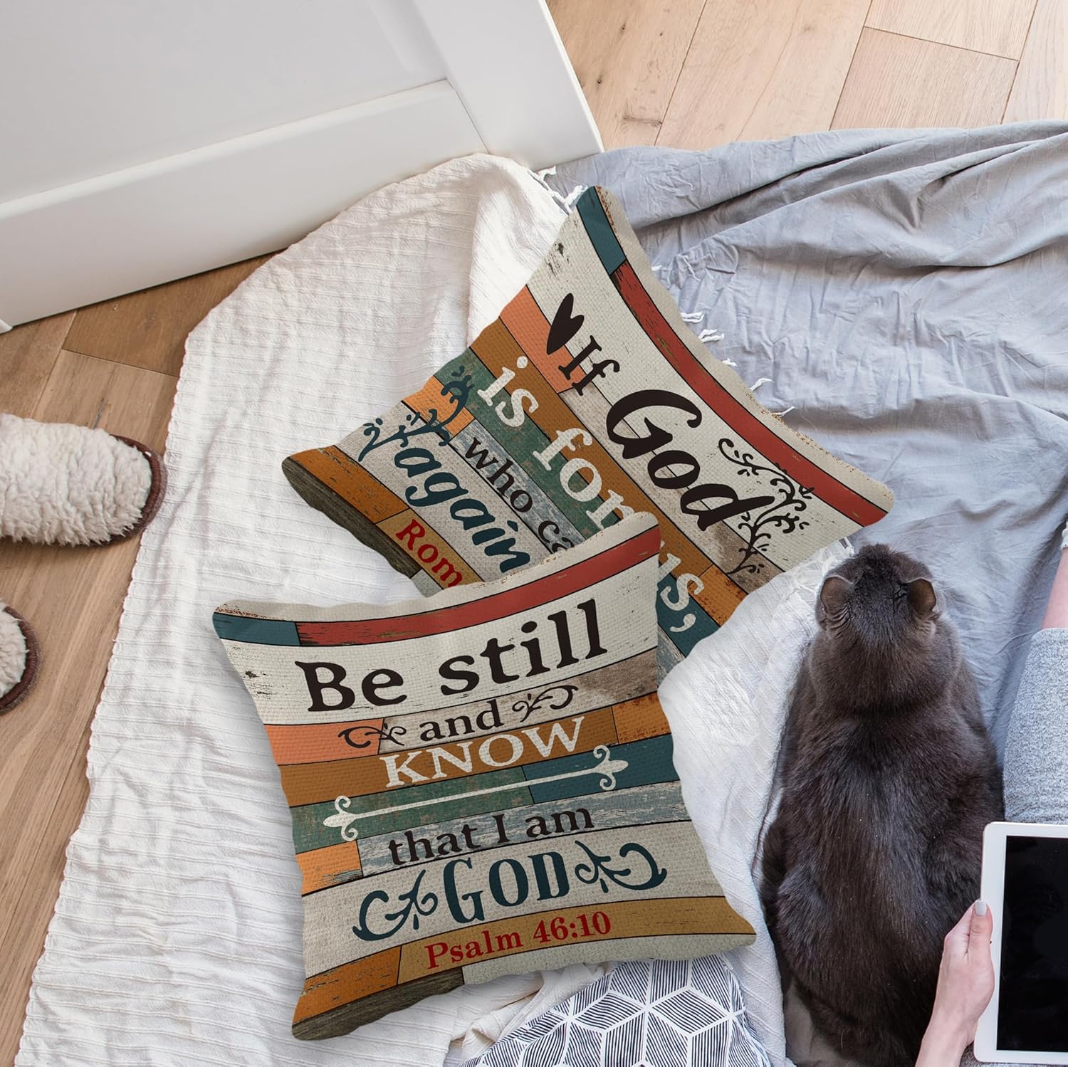 Scripture Art Vintage Linen Throw Pillow Case, 18 x 18 Inch Set of 6, Christian Decor, Christian Gift, Church Gifts, Inspirational Gift, Scripture Sayings Jesus Verse Cushion Cover for Sofa Couch Bed