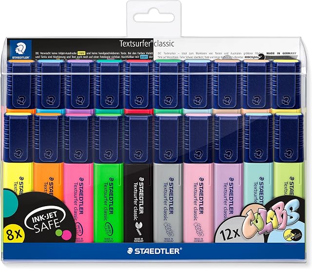 STAEDTLER 364 WP20 Textsurfer Classic Highlighter - Assorted Neon & Pastel Colours (Pack of All 20 Colours)