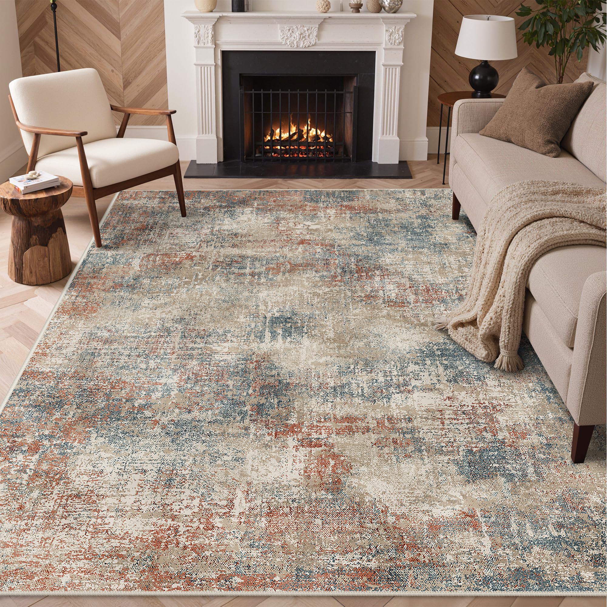 GENIMO Rug Living Room 240x300cm, Extra Large Modern Abstract Area Rugs Washable, Non-Slip Floor Carpet, Low Pile, Non-Shedding, Dining Room, Bedroom, Kitchen, Indoor, Abstract Desert Sunset — image 1