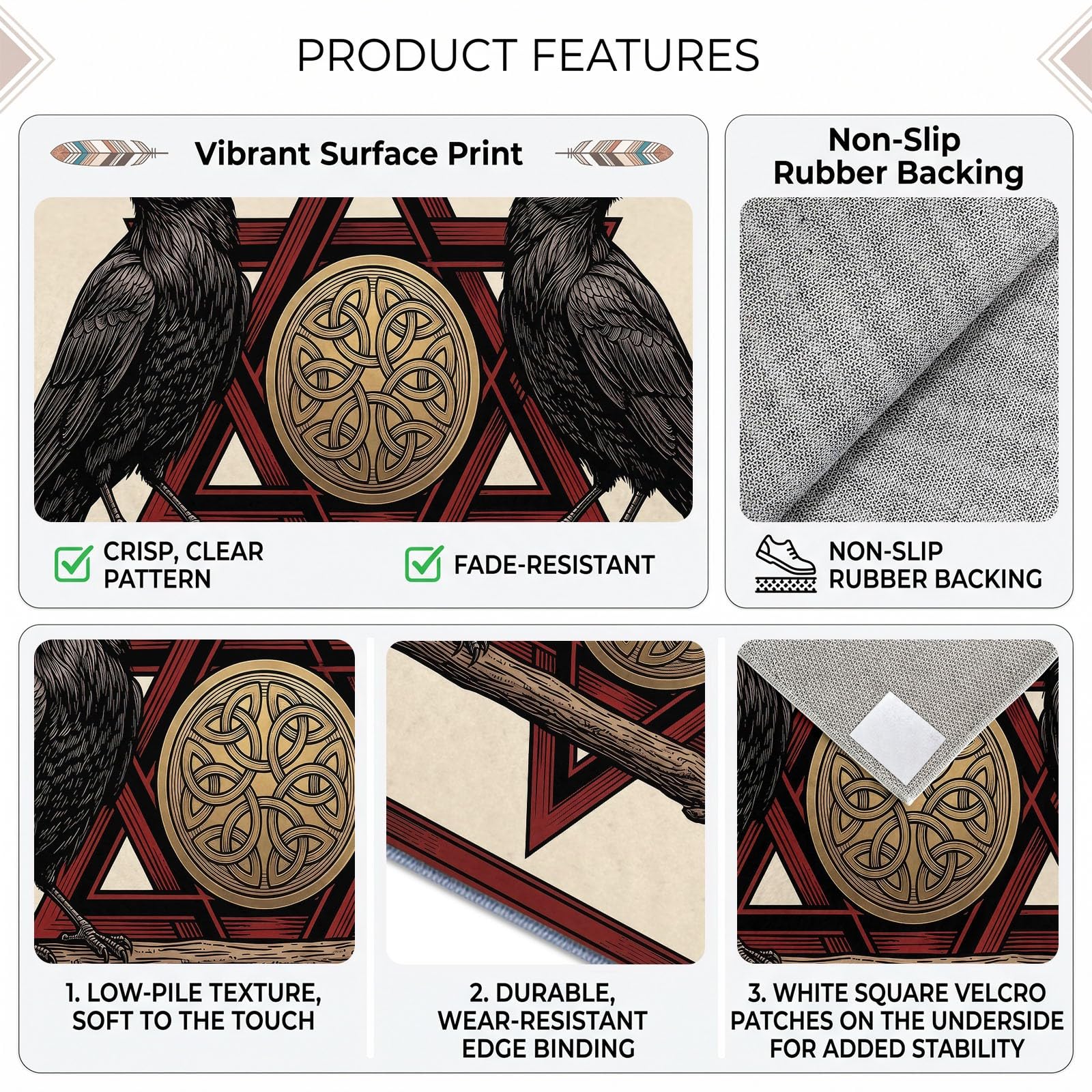 140 x 200 cm Tapis Antidérapant de Salon Fantaisie Animaux Corbeau Hexagone, Beige Grand Tapis à Poil Ras Doux Lavable en Machine avec Motif Imprimé pour Chambre Enfant Chambre Salle à Manger