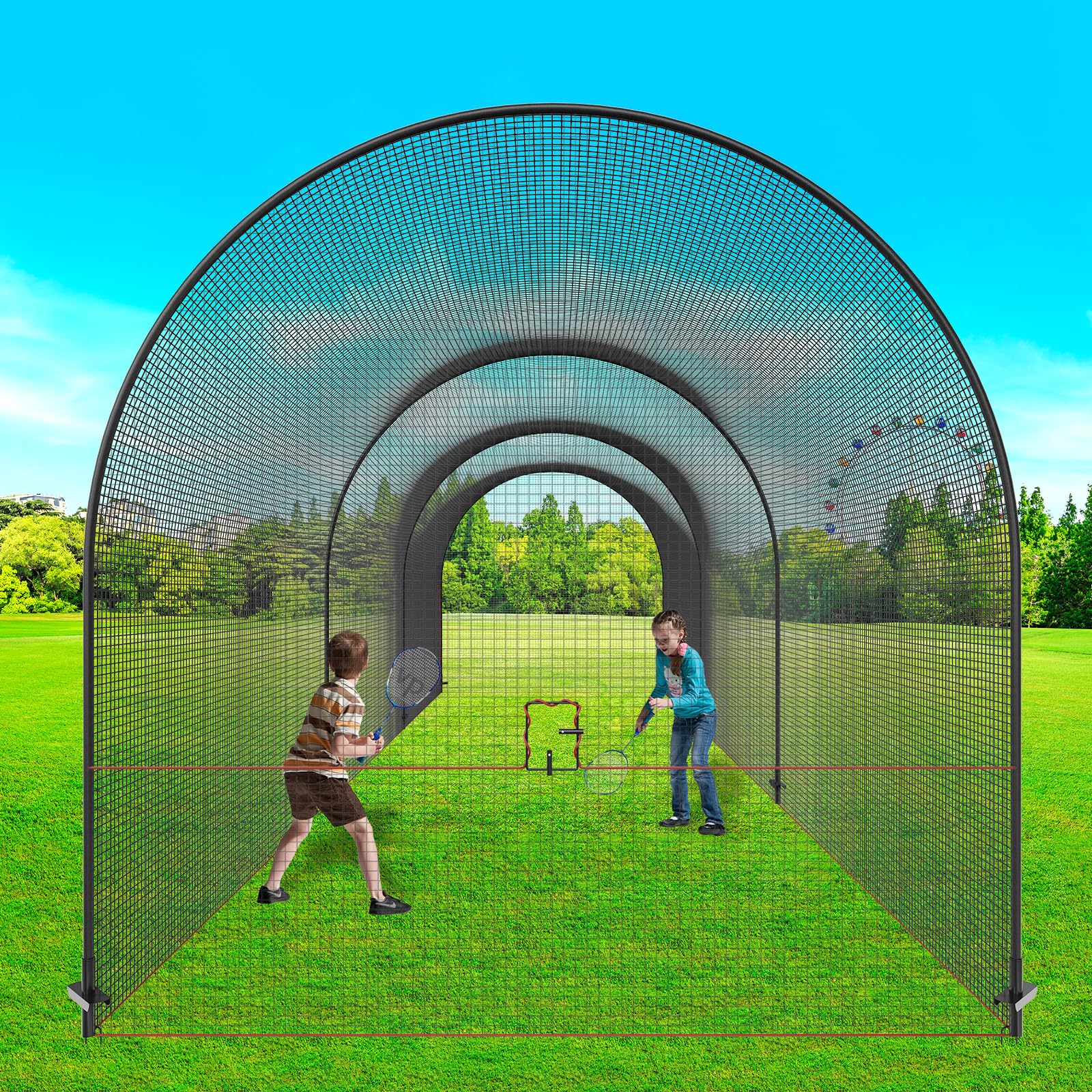 VEVOR Rete Gabbia da Baseball 12x3,6x3,6 m, Rete Allenamento Battuta e Fielding con Borsa Trasporto, Nero