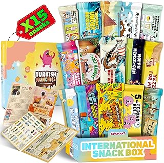 Midi International Snack Box | Premium Exotic Foreign Snacks | Unique Snack Food Gifts Included | Light Blue Space Theme | Candies from Around the World | 12 Full-Size + 1 Bonus Snacks