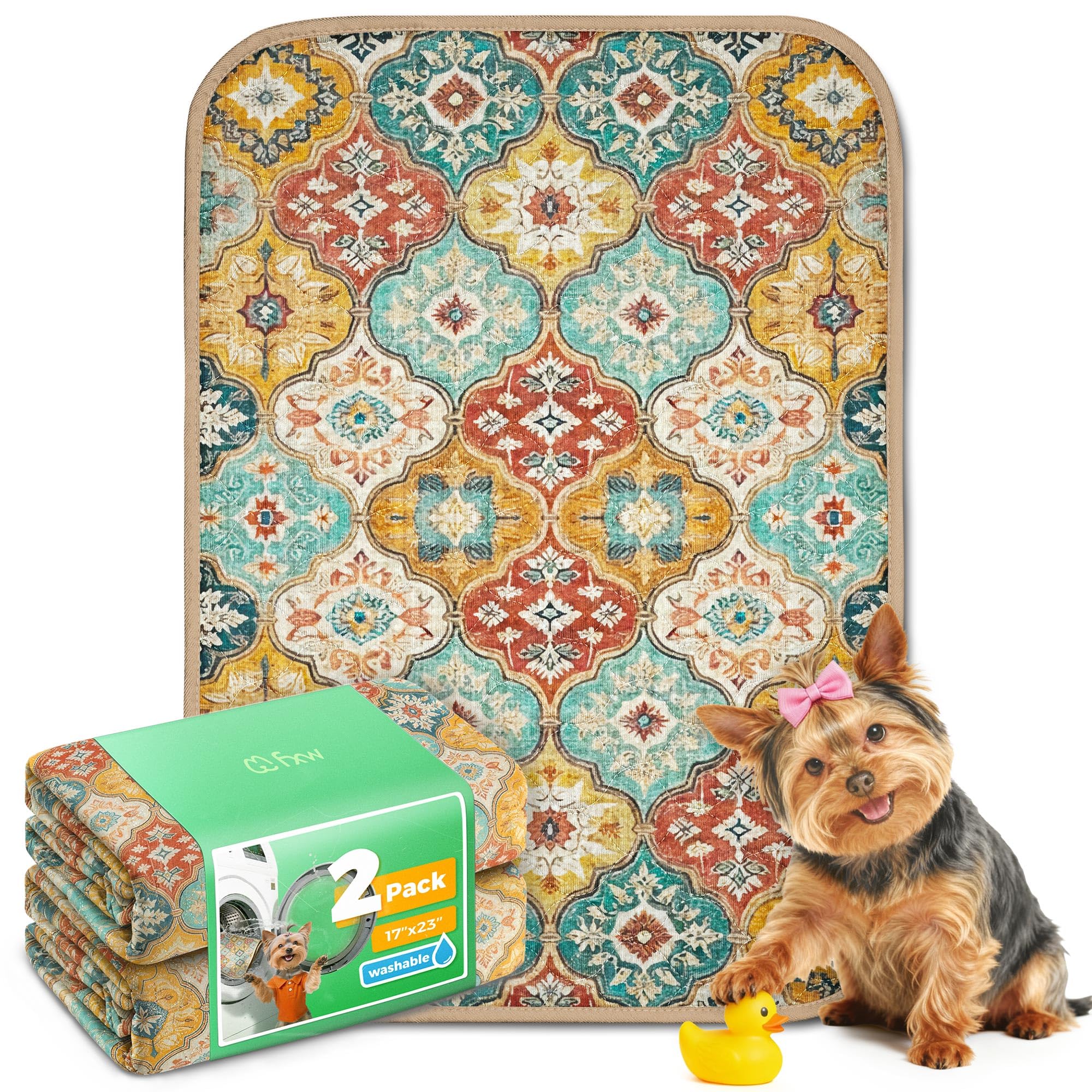 FXW Washable Pee Pads for Dogs, Super Absorbent, 17" x 23", 2 Packs