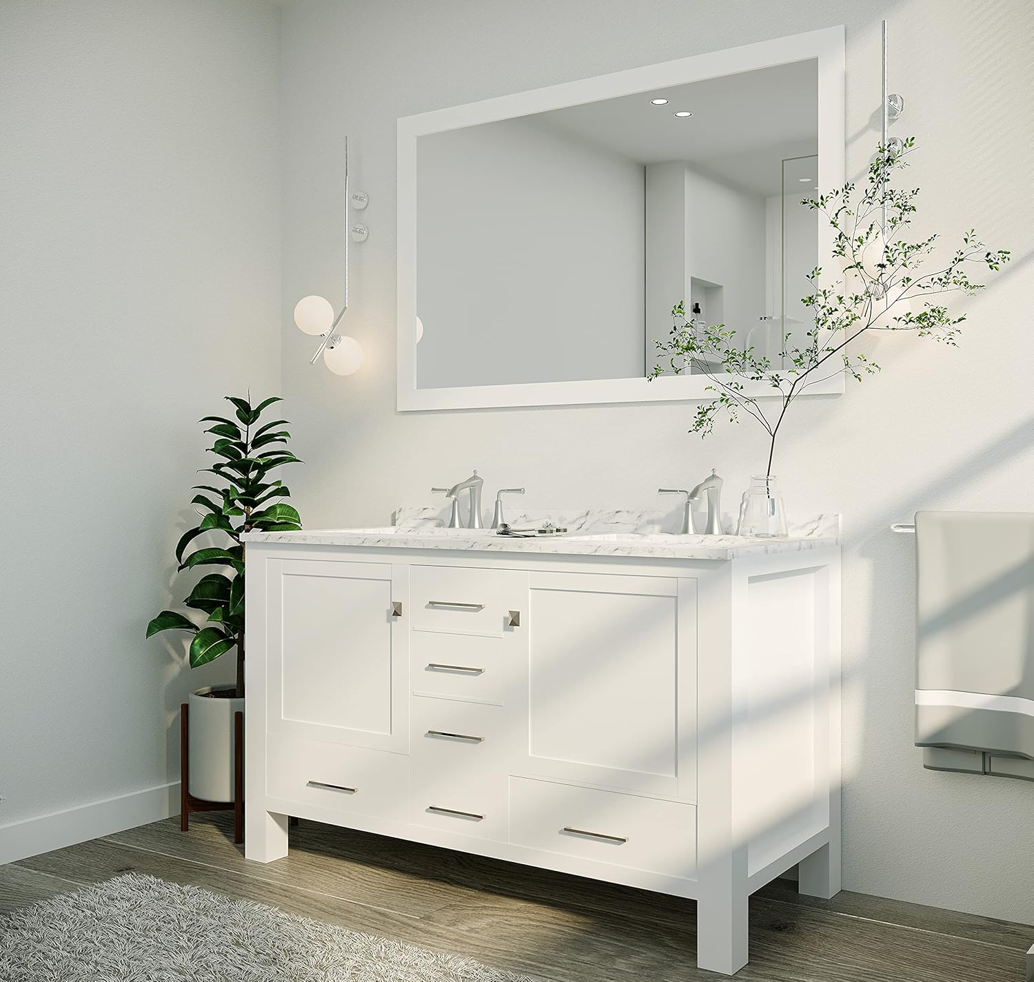 Buy Eviva Aberdeen 48 inch White Transitional Double Sink Bathroom Vanity with White Carrara