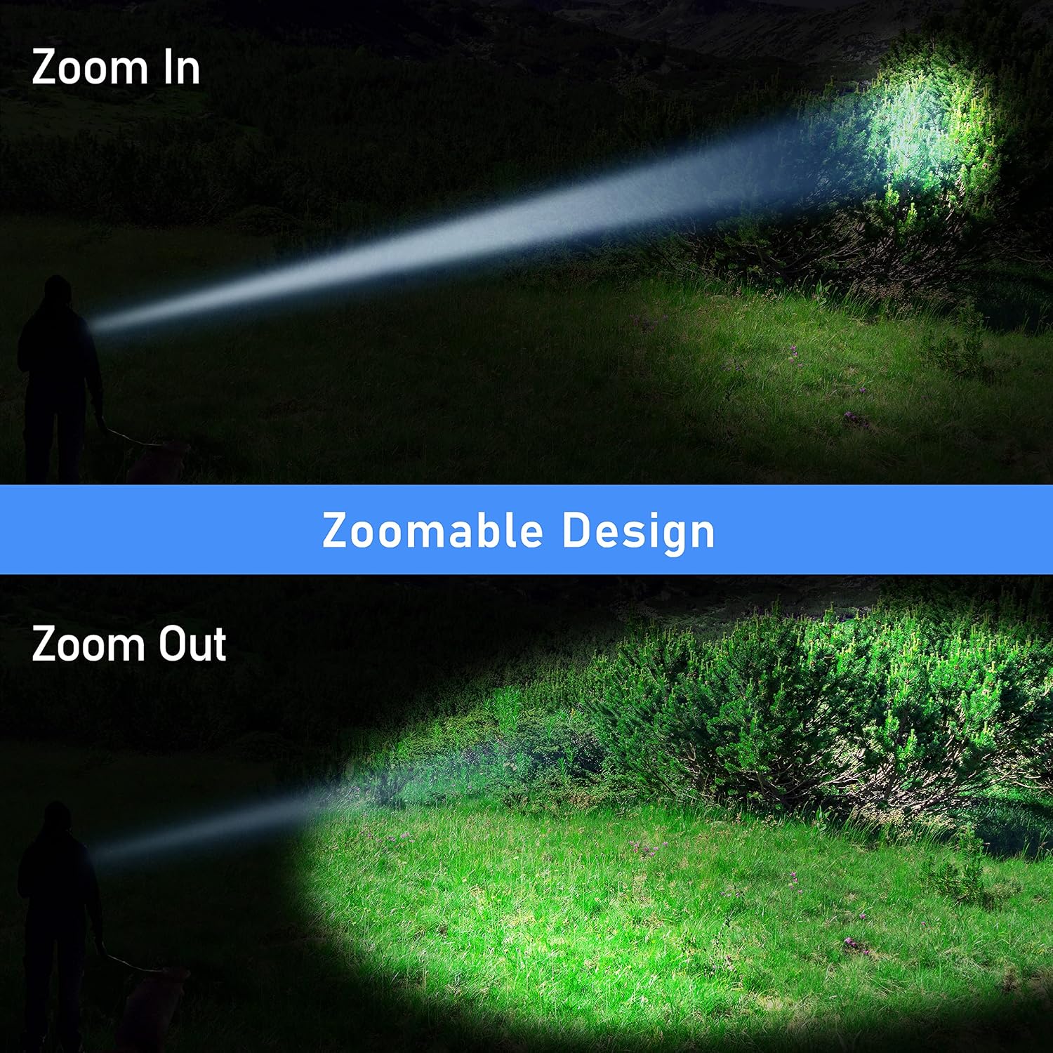 Blukar LED Flashlight, [2 Pack] Super Bright Adjustable Focus Flashlights, 5 Lighting Modes, IPX6 Waterproof Pocket Size Torch for Power Cuts, Emergency, Outdoor (6 AAA Batteries Included)