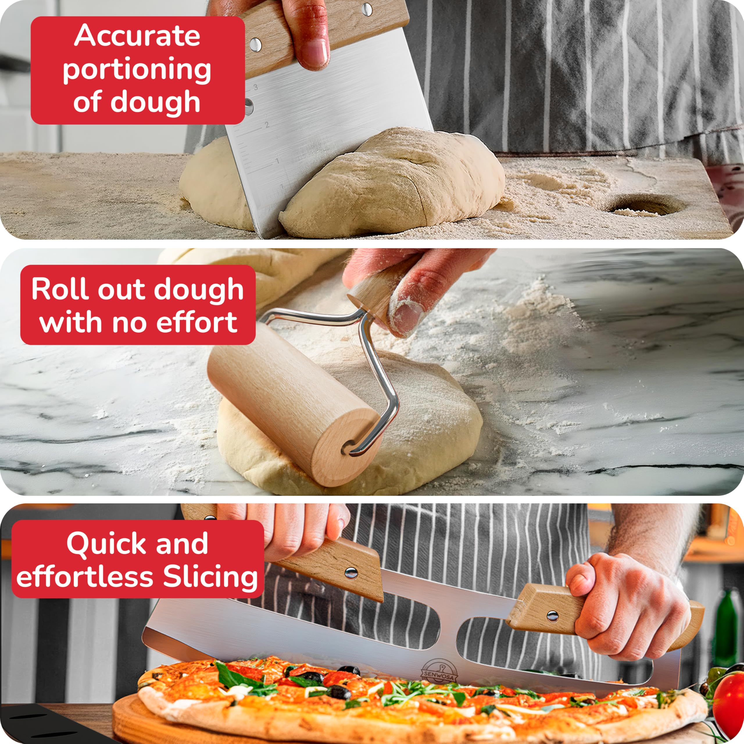 Senwosa Kit de accesorios para horno de pizza de alta calidad, juego de 6 piezas para hacer pizza en casa: incluye pala de pizza, cepillo para horno, volteador de burbujas, cortador basculante