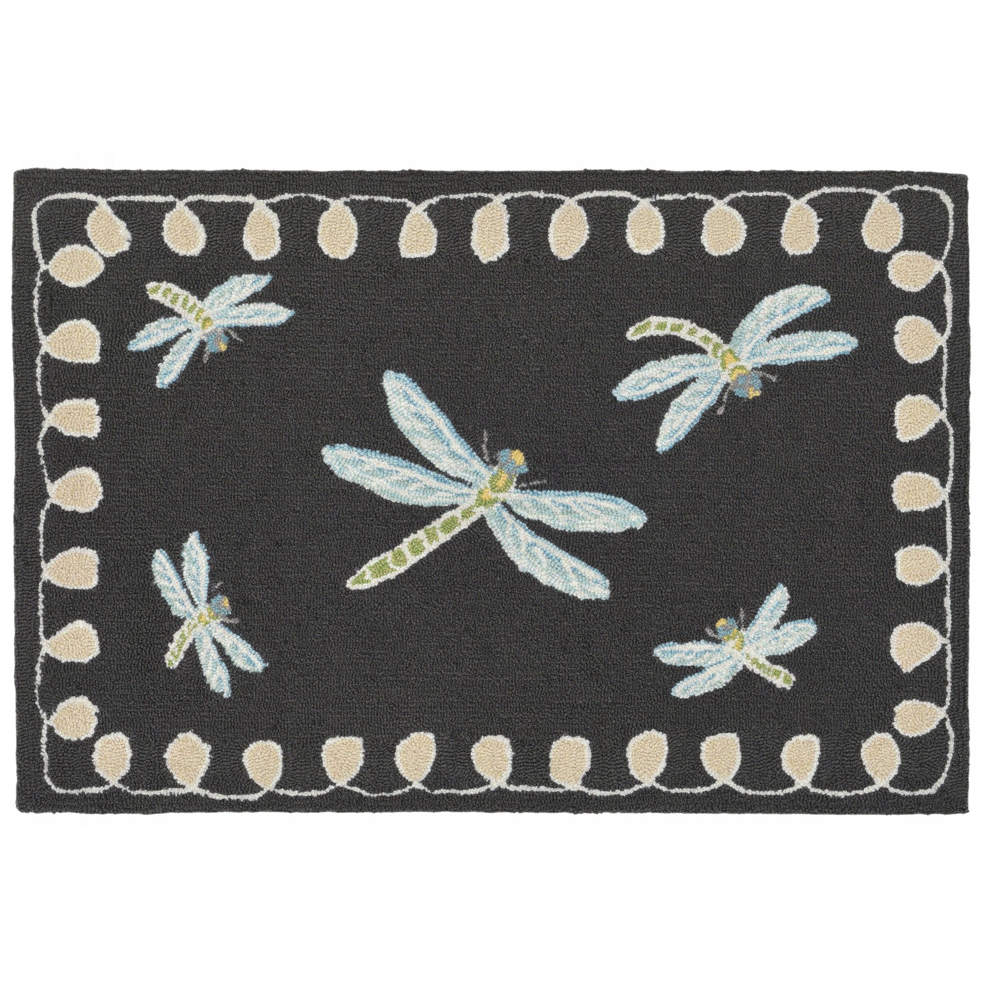 Liora Manne Frontporch Hand-Tufted Indoor/Outdoor Easy Care Area Rug Rug-Transitional, Garden, Whimsical, Contemporary, Dragonfly Midnight 1'8" x 2'6"